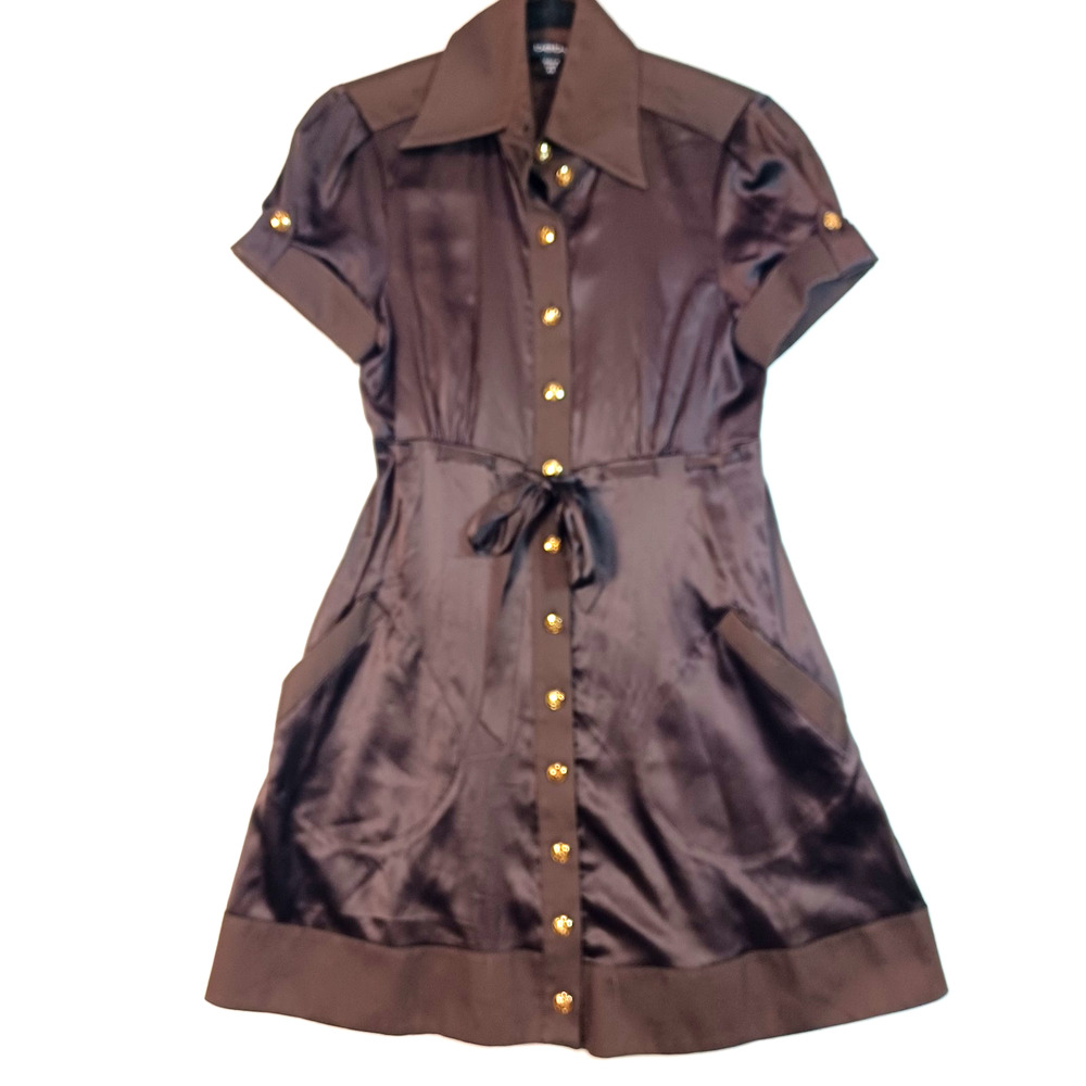 Bebe sz XS Silk blend dress button up belted side pockets office siren feminine